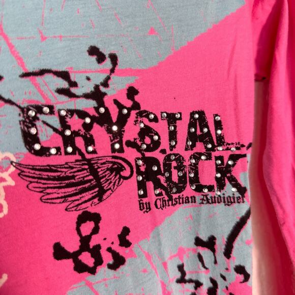 Christian Audigier Crystal Rock Y2K Shirt Womens XS Tokyo Sun Cherry Blossom Tee - Picture 7 of 12